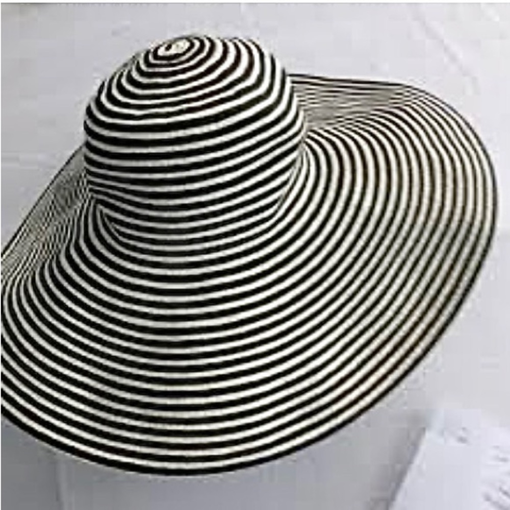 DANIELLE MEUCCI Striped Floppy Wide Brim Sun Hat